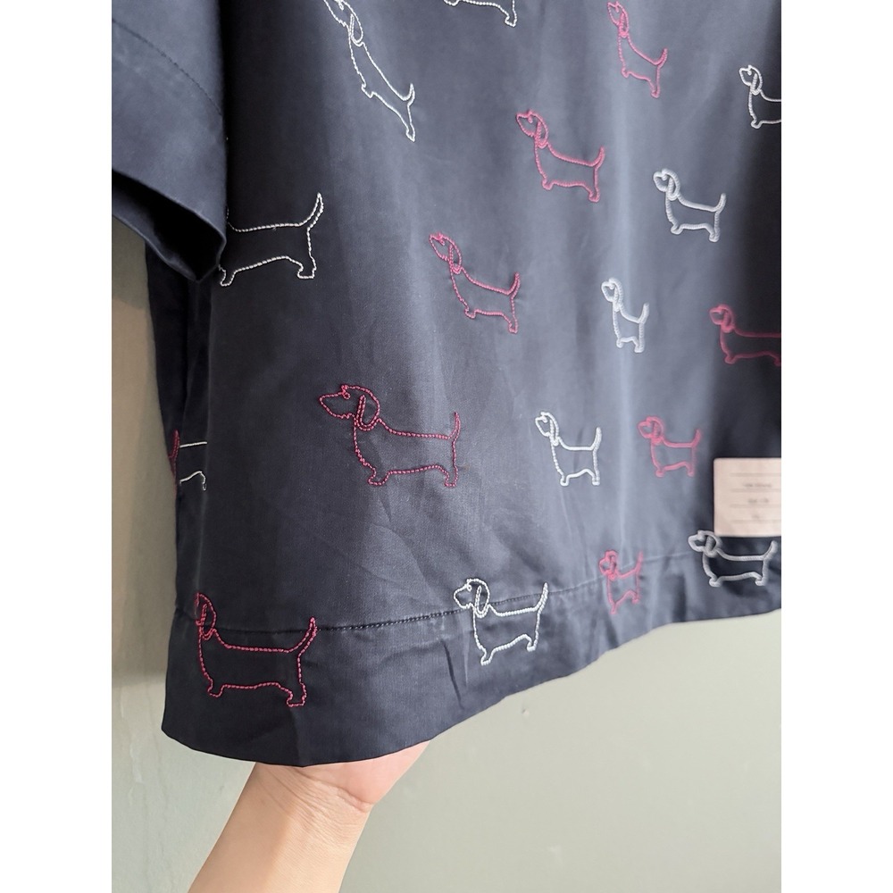 Thom Browne Hector Dachshund Embroidered Blouse Top Navy Made Japan Size 1 - Picture 4 of 12